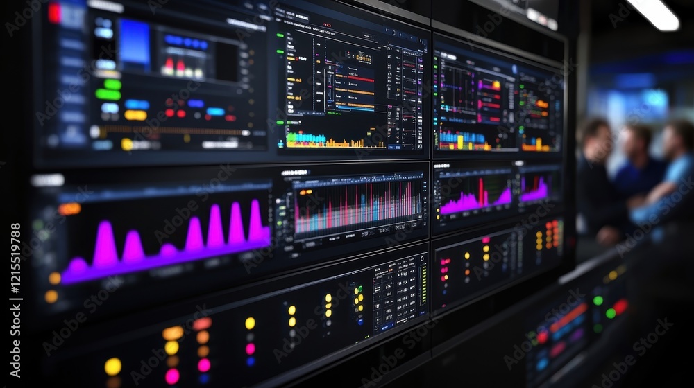 Aufkleber large screen wall showing graphs and key performance indicators - kpi - in a network operations cent