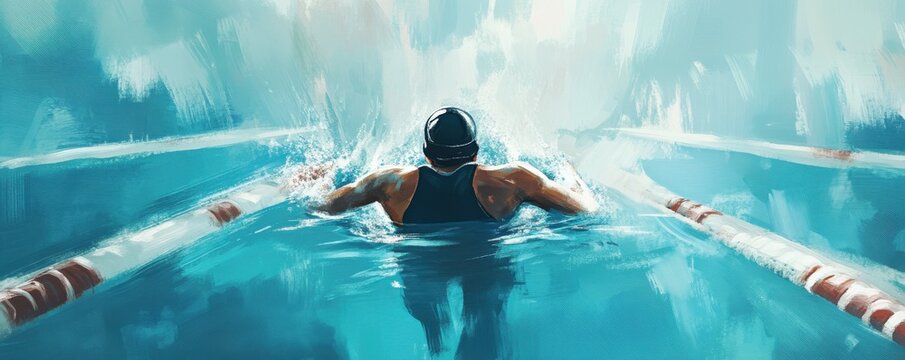 Female swimmer competing in breaststroke race in an indoor pool