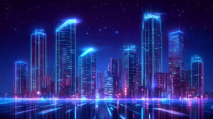 Fototapeta premium futuristic night glowing skyscrapers
