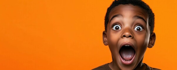 Surprised african child on vibrant orange background