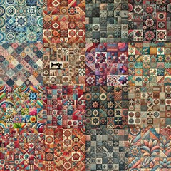 Fototapeta premium Creative patchwork tiled backgrounds. AI generated illustration