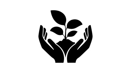 Hands Holding a Growing Plant Silhouette Vector Icon