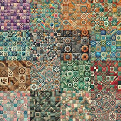 Fototapeta premium Creative patchwork tiled backgrounds. AI generated illustration
