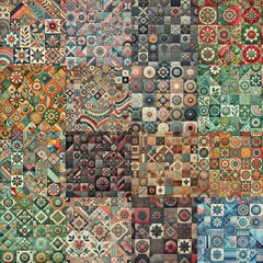 Fototapeta premium Creative patchwork tiled backgrounds. AI generated illustration