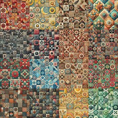 Fototapeta premium Creative patchwork tiled backgrounds. AI generated illustration