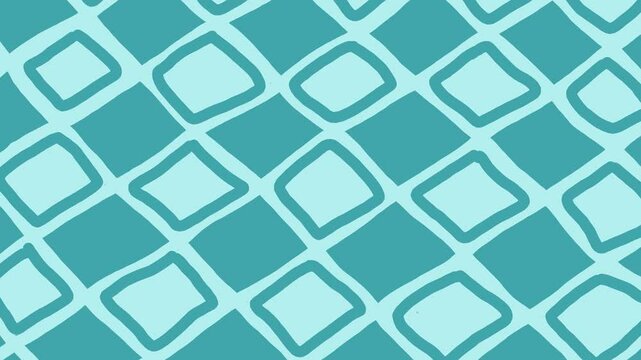 Blue wiggly hand drawn retro checkerboard pattern background on loop