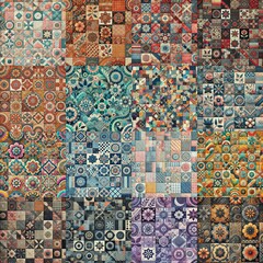 Fototapeta premium Creative patchwork tiled backgrounds. AI generated illustration