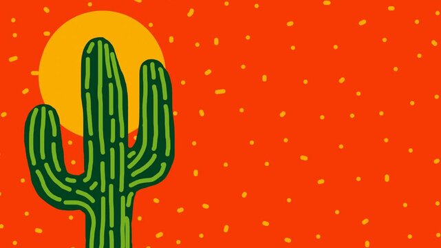 Wiggly hand drawn cactus plant sunlight dotted pattern background on loop