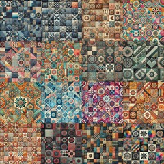 Fototapeta premium Creative patchwork tiled backgrounds. AI generated illustration