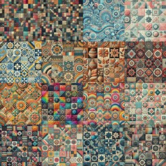 Fototapeta premium Creative patchwork tiled backgrounds. AI generated illustration