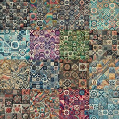 Fototapeta premium Creative patchwork tiled backgrounds. AI generated illustration