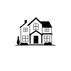 Modern House Exterior: A Black and White Architectural Illustration of a Suburban Home