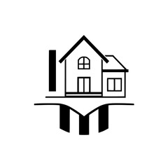 Modern House Architectural Design: Simple Home Structure Illustration. Residential Building, Real Estate Property, Contemporary Home Sketch.