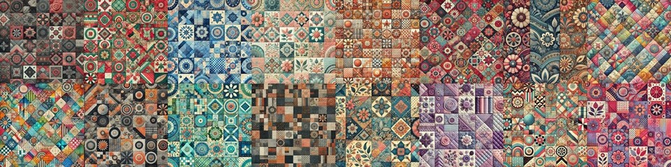 Fototapeta premium Creative patchwork tiled backgrounds. AI generated illustration