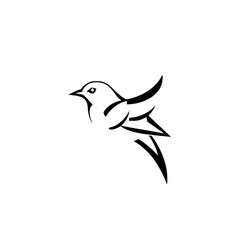 Elegant Black and White Bird Line Art: Minimalist Avian Vector Graphic