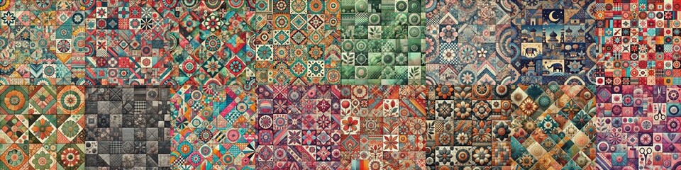 Creative patchwork tiled backgrounds. AI generated illustration