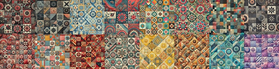 Creative patchwork tiled backgrounds. AI generated illustration