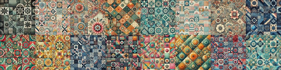 Creative patchwork tiled backgrounds. AI generated illustration