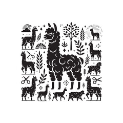 Black Color Alpaca silhouette design Vector Illustration, Solid White Background (8).eps