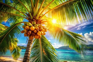 Fototapeta premium Seychelles Coco de Mer Palm Tree Bokeh Background - Tropical Island Paradise