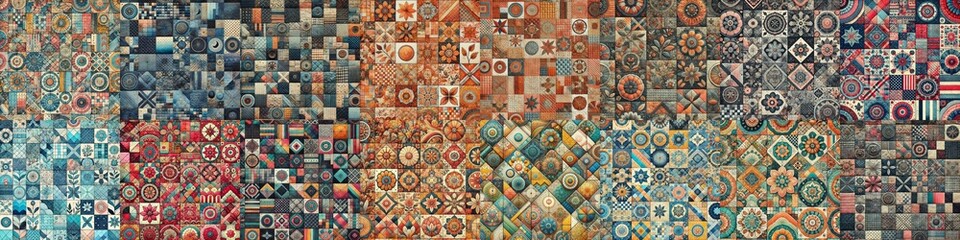 Creative patchwork tiled backgrounds. AI generated illustration