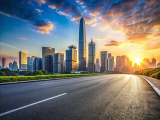 Obraz premium Shenzhen Skyline & Asphalt Road: Modern City Financial District Stock Photo