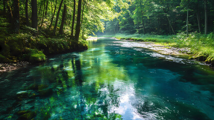 Obraz premium The charming river with slowly flowing water. Enchanted River. Illustration