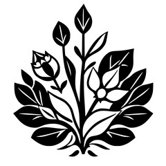 Monochrome Floral Bouquet: Elegant Black and White Botanical Illustration.  A stylized floral design, perfect for vintage or modern decor, prints, and patterns.