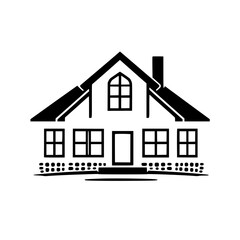 Simple House Exterior Design: Black and White Vector Illustration of a Modern Home. Ideal for Real Estate, Architecture, and Home Design Projects.