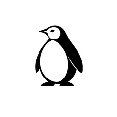 Sleek Penguin Icon: Minimalist Black and White Vector Illustration
