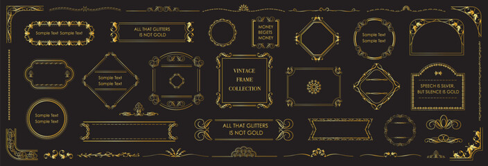 Classic calligraphy swirls, swashes. Set of Decorative vintage frames and borders set. Gold Ornate vintage frames and scroll elements. Classic calligraphy swirls, swashes..eps