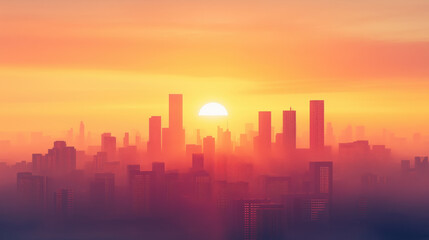 Fototapeta premium Sunset City Minimalistic Landscape Panorama Illustration