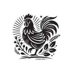 Black Color Chicken silhouette design Vector Illustration, Solid White Background (11).eps