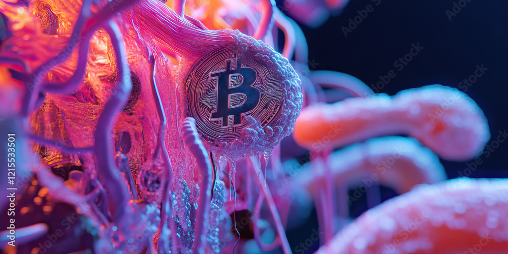 Fototapete digital rendering of frozen bitcoin in organic structure