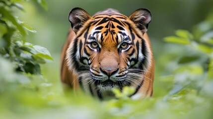 Fototapeta premium Majestic tiger stalking in lush jungle