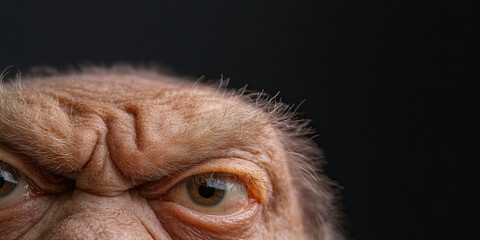 Naklejka premium Close-up of Elderly Man's Eye and Brow, Showing Wrinkles and Frown