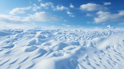  A vast expanse of snow under a blue sky.