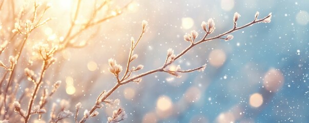 Winter sunrise over snow-covered branches