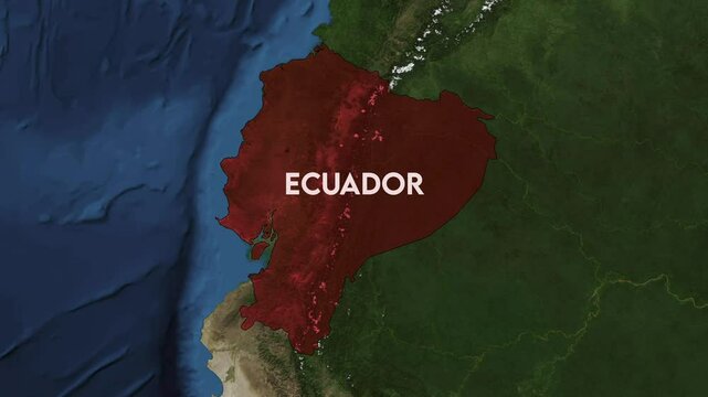 Zoom from Earth to Ecuador. World map animation with country borders, Images from NASA