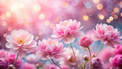 Fototapeta premium Soft Pink Flowers Minimalist Valentine's Day Background Panoramic