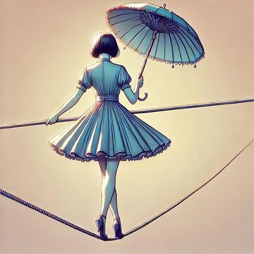 Lady on Tightrope with Parasol
