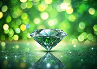 Sparkling Diamond on Lush Green Bokeh Background - Jewel Stock Photo