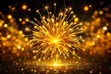 Fototapeta premium Sparkling Golden Fireworks Explosion: Festive Holiday Background for Christmas, New Year, Birthday, Wedding & Diwali