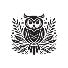 Black Color Barn Owll silhouette design Vector Illustration, Solid White Background