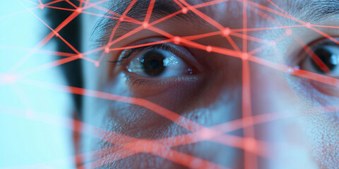 Human Eye with Superimposed Red Network Grid