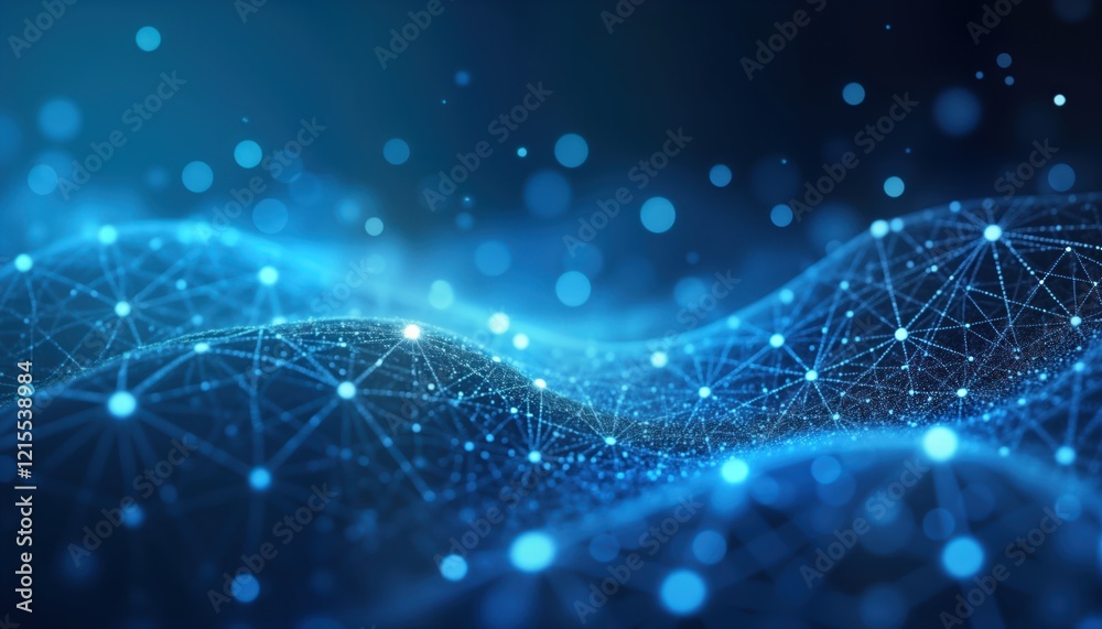 Poster abstract illustration shows connected dots, lines creating complex network pattern. dynamic network 