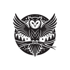 Black Color Barn Owll silhouette design Vector Illustration, Solid White Background