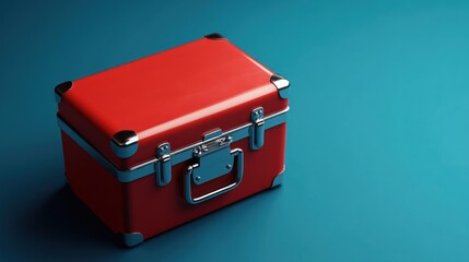 Organizing essentials red vintage toolbox on blue surface product photography minimalist design