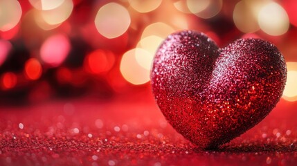 Fototapeta premium Celebrating love glittering heart decoration valentine's day festive atmosphere close-up