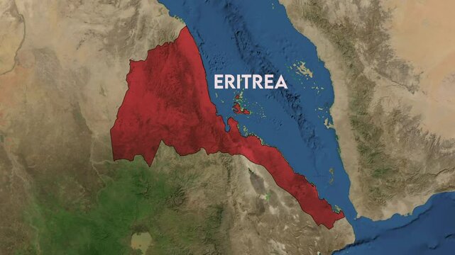 Zoom from Earth to Eritrea. World map animation with country borders, Images from NASA
